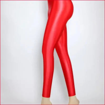 Bright red disco quality shiny glossy leggings for stylish outfits, available in sizes S-XXXL