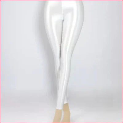 White Disco Quality Shiny Glossy Leggings on legs, available in Sizes S-XXXL