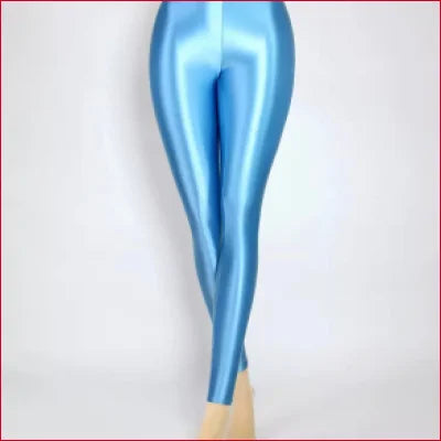 Shiny glossy Disco Quality leggings displayed on legs in various sizes S-XXXL