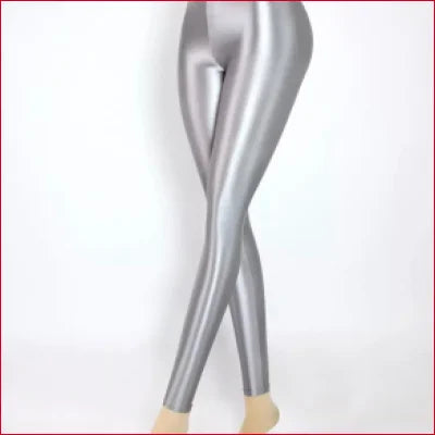 Shiny glossy Disco Quality leggings showcased on a model’s legs for stylish outfits