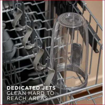 Clear plastic cup in Dry Boost 24 Inch Dishwasher rack showcasing third rack design