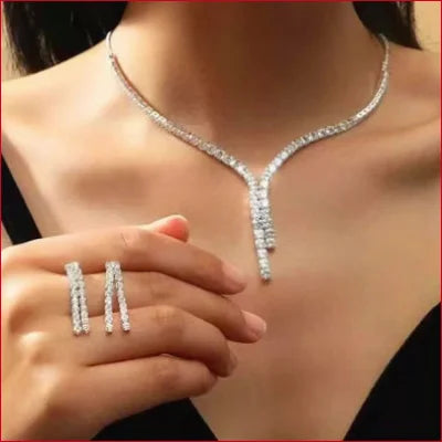 Earrings Necklace Rhinestones Set Bridal Jewelry