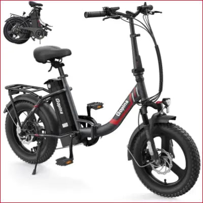 Black folding electric bike with 48V 350W motor and fat tires for adults commuting