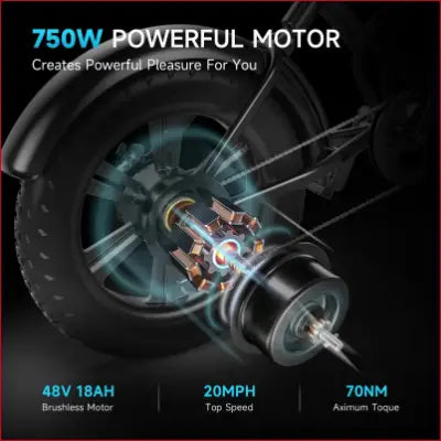 Electric bicycle motor showcasing the 750W brushless motor of the fat tire ebike