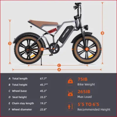 Dimensions and specifications of Electric Bike 20 Fat Tire Ebike with 750W Brushless Motor