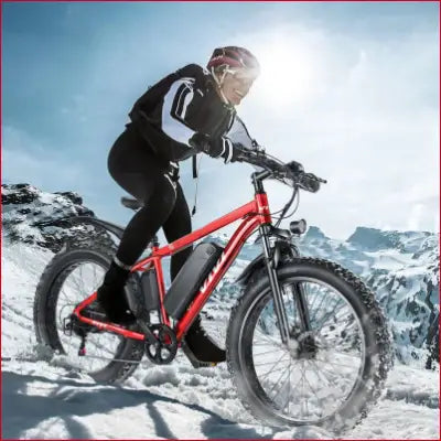 Red Electric Fat Tire Bicycle featured in Electric Bike 26’’ X 4.0 Terrain Electric Bike