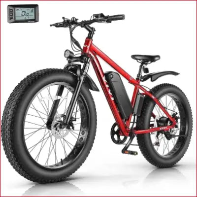 Red Fat Tire Electric Bike 48V for all terrain, ideal for beach and snow riding