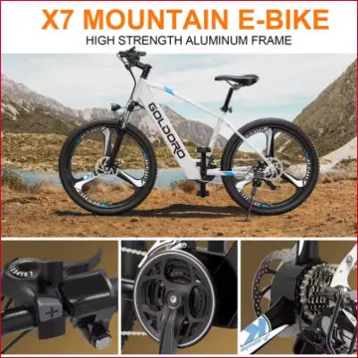 White X7 mountain e-bike features 350W 36V motor and full suspension 26in tires