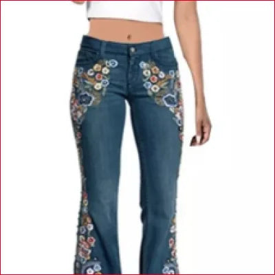 Embroidered Flared Flowers Bell Bottom Women’s Jeans with colorful floral designs