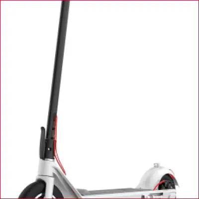 Electric scooter with black handlebars and red brake cables, featuring 5hr charge and 11 mile range