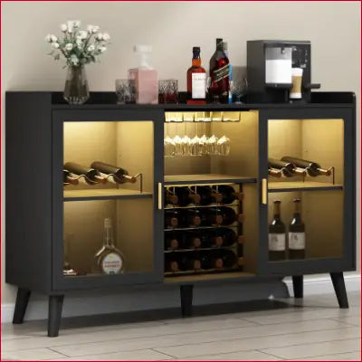 Illuminated Ermo Wine Bar Cabinet with LED light and wine storage for a stylish home coffee cabinet