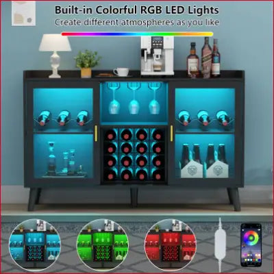 RGB LED-lit Ermo Wine Bar Cabinet, perfect for stylish home coffee and wine storage