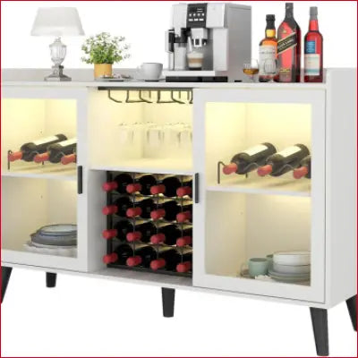 Ermo Wine Bar Cabinet with LED light and wine storage for home coffee cabinet use