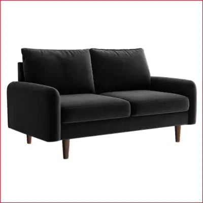 Black velvet loveseat with wooden legs from Everly Quinn Hessville Sofa collection