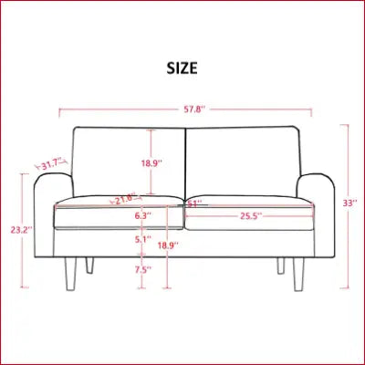 Sofa dimensions diagram for Everly Quinn Hessville Sofa Velvet Round Arm Loveseat