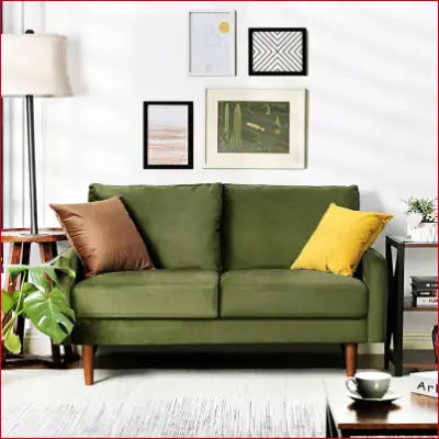 Olive green Velvet Round Arm Loveseat from Everly Quinn Hessville Sofa collection