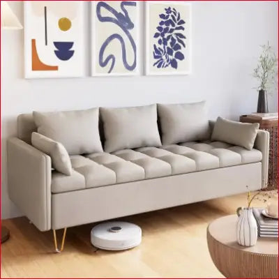 Beige tufted sofa in a Modern Design Faux Leather Love Seat with Lift-Up Storage Box