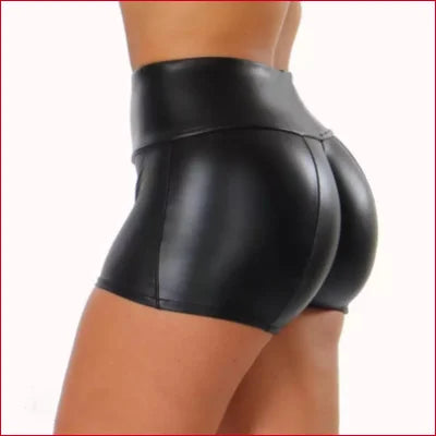 Tight black faux leather shorts with a high waistband for a stylish summer look