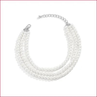 Multi-strand pearl necklace with a silver clasp for size adjustable faux pearls anklet