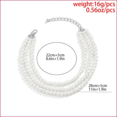 Multi-strand pearl necklace with silver clasp, featuring size adjustable faux pearls design