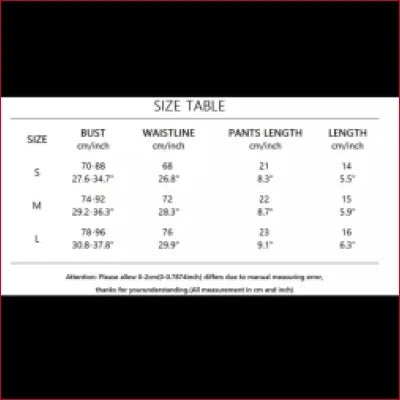 Size table for Feathers Chain Bra and Panties Set showing clothing measurements