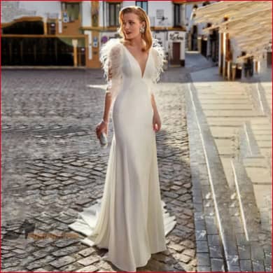 Feathers Wedding Dress V-neck Bridal Gown
