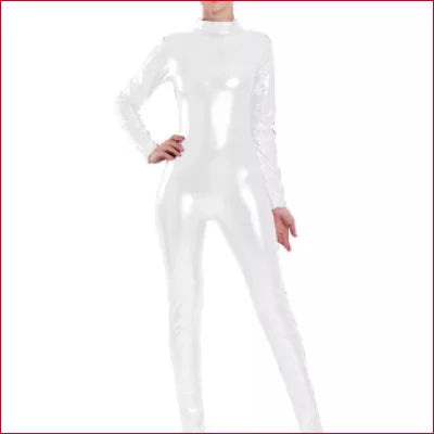 White full-body catsuit with long sleeves for Fetish Wedding Bridal Gown with Tulle Skirt