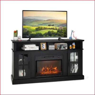 Black Fireplace TV Stand for TVs up to 65 Inch with Side Cabinets and Remote Control