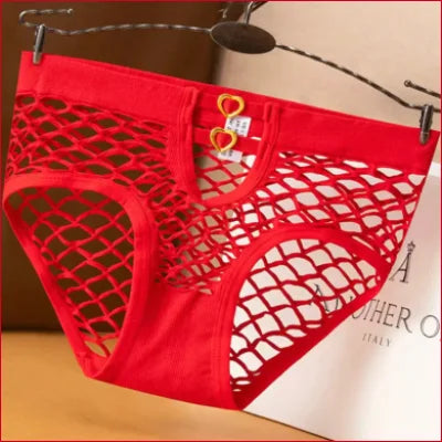 Red fishnet bridal lingerie with heart charms and crotch zipper in various colors