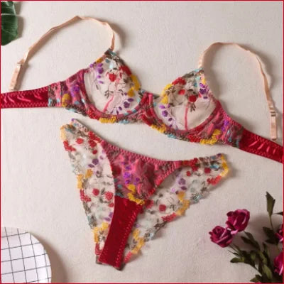 Colourful Flowers Bra Panties Set featuring vibrant floral patterns in various colors