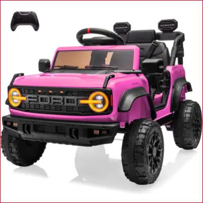 Pink Ford Bronco Raptor 12V powered ride-on truck toy with remote control for kids