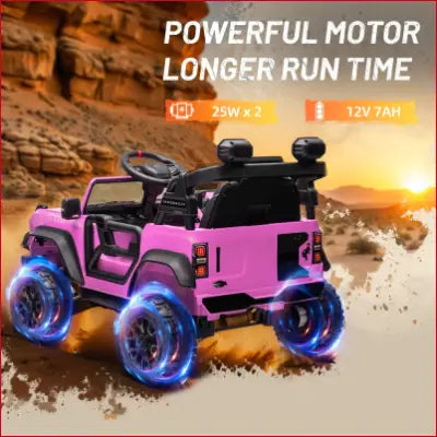 Pink Ford Bronco Raptor 12V Powered Ride On Truck with Illuminated Wheels for Kids