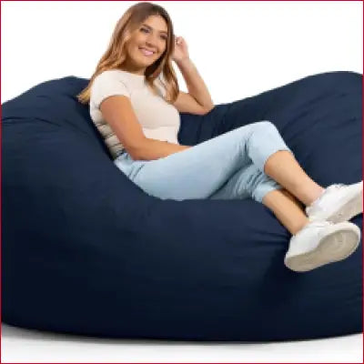 Navy blue Fuf XL Foam Filled Bean Bag Chair with removable cover in Cobalt Lenox fabric