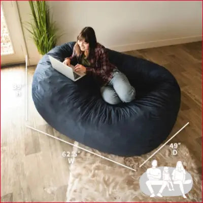 Oversized navy foam filled bean bag chair with removable cover in Cobalt Lenox design