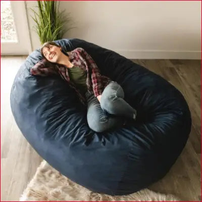 Oversized navy Fuf XL Foam Filled Bean Bag Chair with Removable Cover in Cobalt Lenox