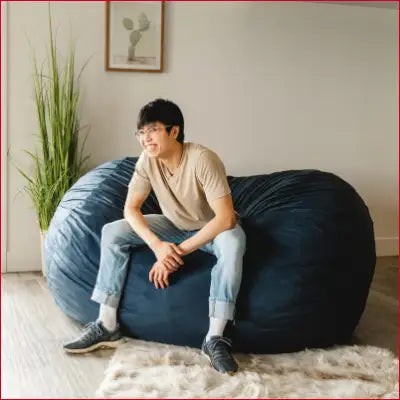 Oversized navy blue Fuf XL foam filled bean bag with removable cover in Cobalt Lenox