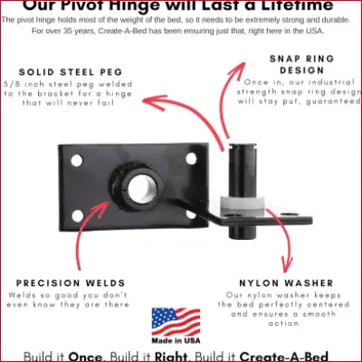 Durable bed pivot hinge for Full Size Deluxe Murphy Bed Kit, enhancing functionality