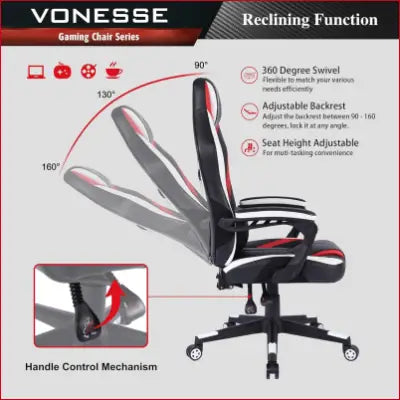 Reclining gaming chair with adjustable features for ergonomic comfort and style