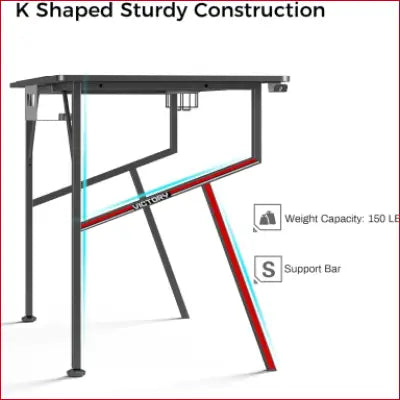 K Shaped Gaming Desk 47 Inch in Carbon Fiber Black for Home Office and Gamers