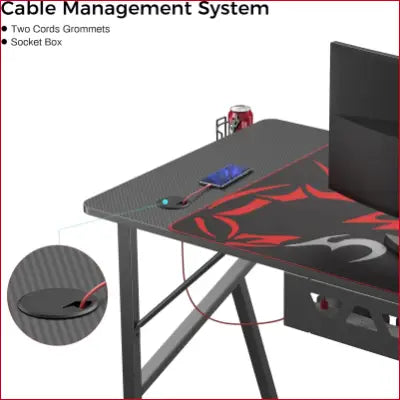 Gaming Desk 47 Inch with cable management in carbon fiber for a stylish home office setup