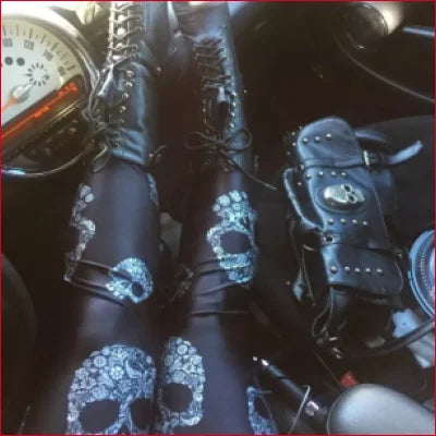 Motorcycle handlebars with skull-patterned grips for Black Gothic Skull Leggings