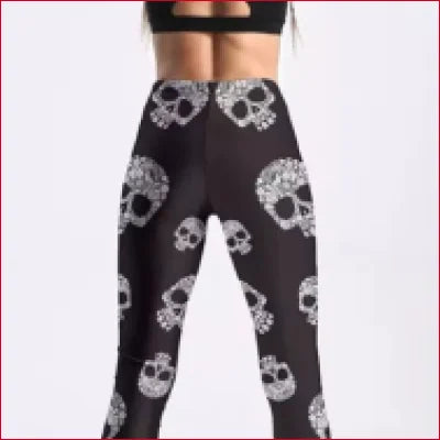 Black Gothic Skull Leggings featuring a striking skull pattern for a dark fashion statement