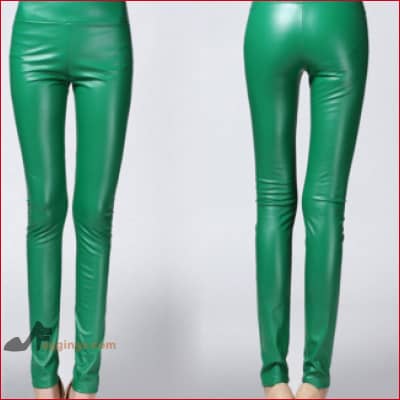 Green High Waist Leather Leggings