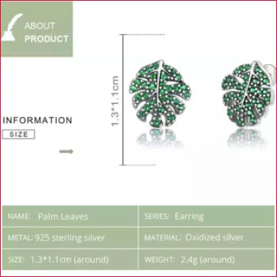 Sterling Silver Green Leaf Stud Earrings with intricate detailing, hypoallergenic design