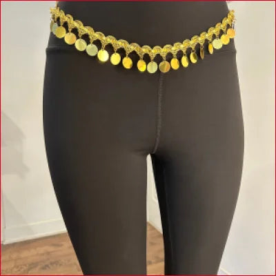 Gypsy Black Leggings in Supplex Lycra Spandex with Gold Medallion Belt Design