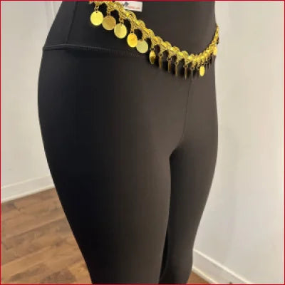 Gypsy Black Leggings in Supplex Lycra Spandex with Decorative Gold Coin Belt