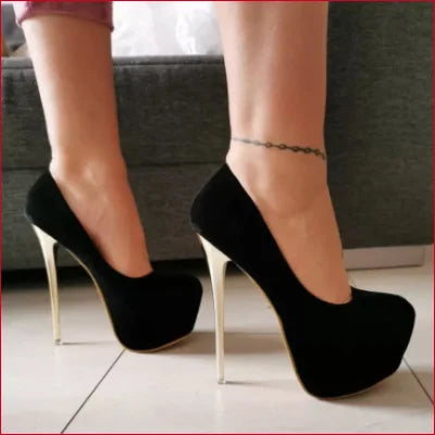 Handmade High Heels 9 Inch Black Micro Suede Stilettos with Metallic Heels