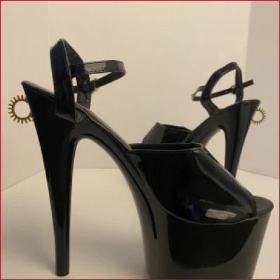 Handmade Black High Heels Pumps with Platform, Ankle Straps, and Spiked Accents