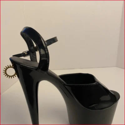 Handmade Black High Heels Pumps Stilettos with Ankle Strap and Spur Detail