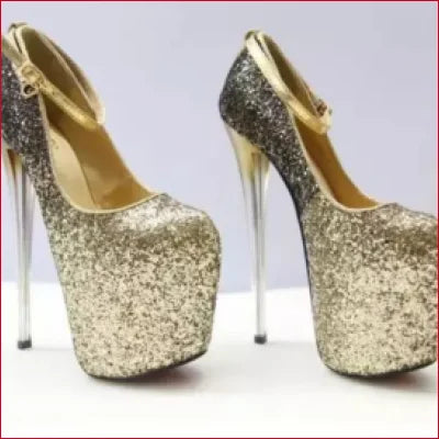 Pair of gold glitter platform shoes for Women’s Plus Size High Heels